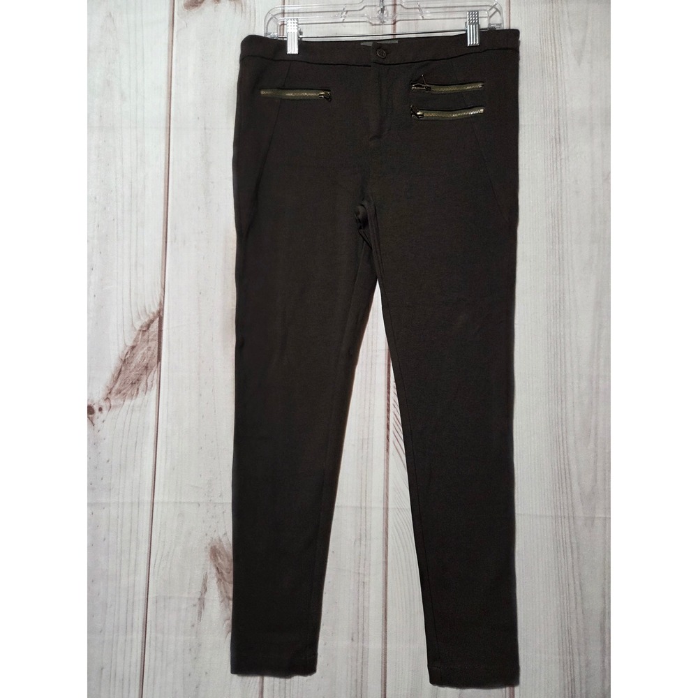 Michael Stars Womens Brown Ponte Knit Skinny Moto‎ Zipper Pants PCB21 Size L